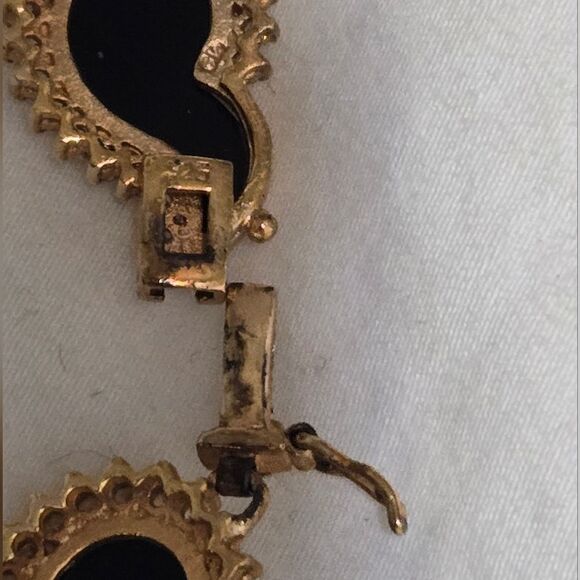 Vintage necklase  Rhinestone Black Enamel Comma Link Necklace 925 estate Sale - Picture 7 of 16